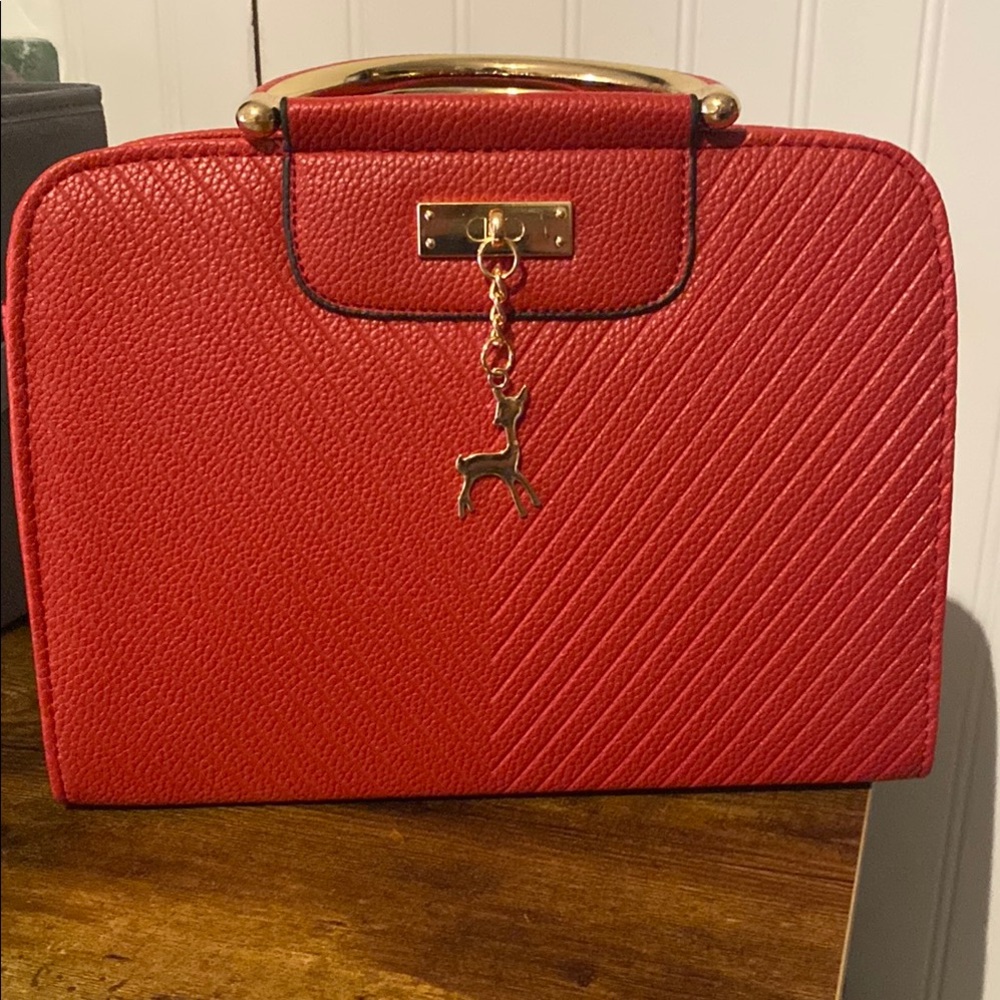 Elegant Red Handbag with Gold Accents